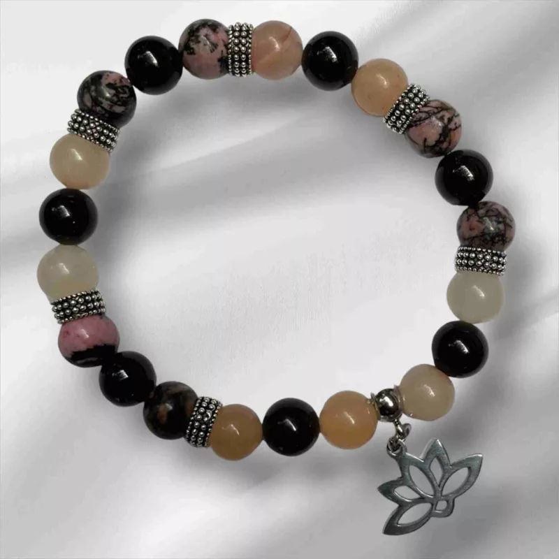 bracelet de l'amour en rhodonite, aventurine rose et tourmaline